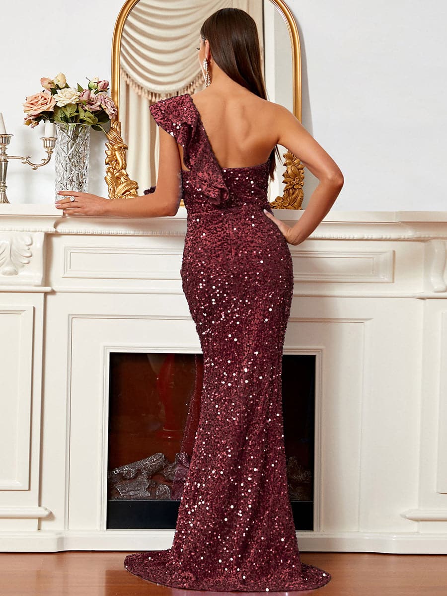 One-Shoulder Ruffled Sequin Prom Dress XH2070 MISS ORD