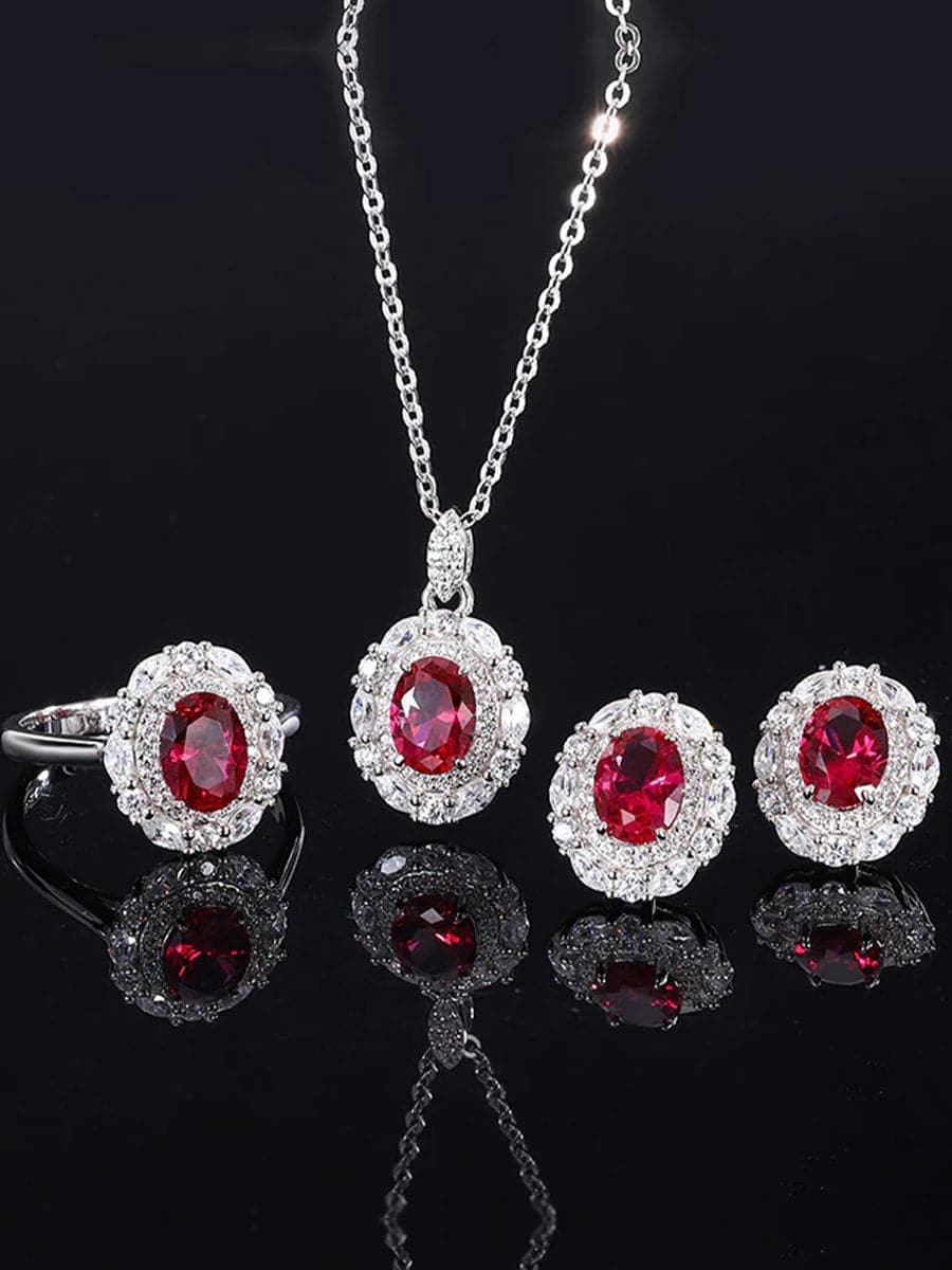 925 Silver Oval Imitation Ruby Necklace&Ring&Earring Set MSN110813 MISS ORD