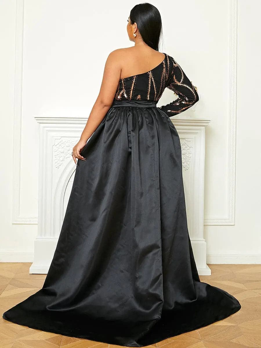 One Shoulder Cloak Sequin Prom Dress XH2172