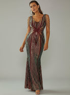 V Neck Elegant Multicolor Maxi Sequin Prom Dress M02092 MISS ORD