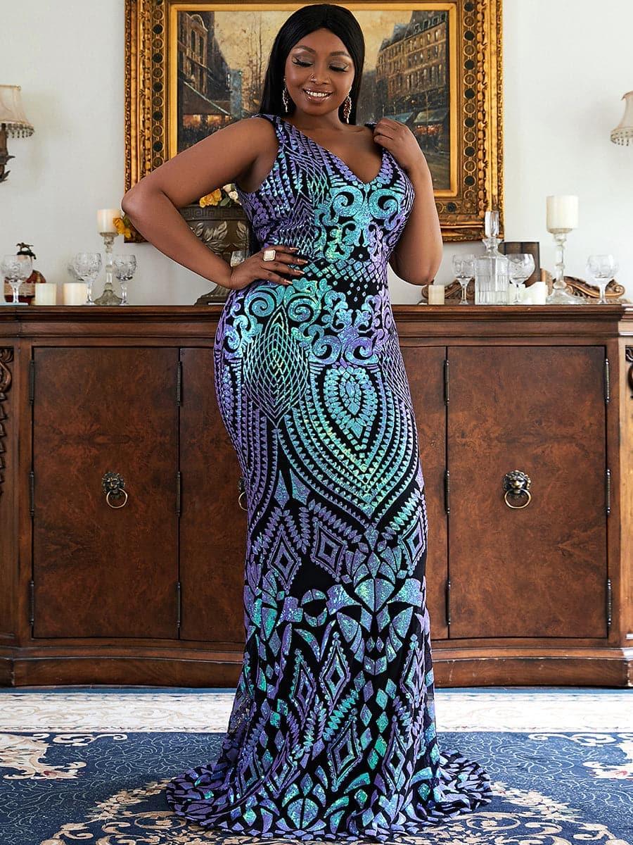 Plus Zip Back Sequin Formal Dress P0364 - MISS ORD