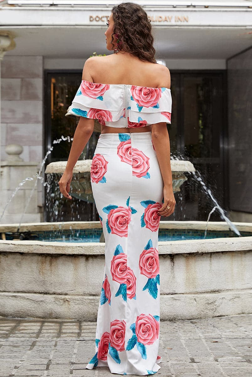 Ruffle Off Shoulder Floral Print Vacation Dress XJ996