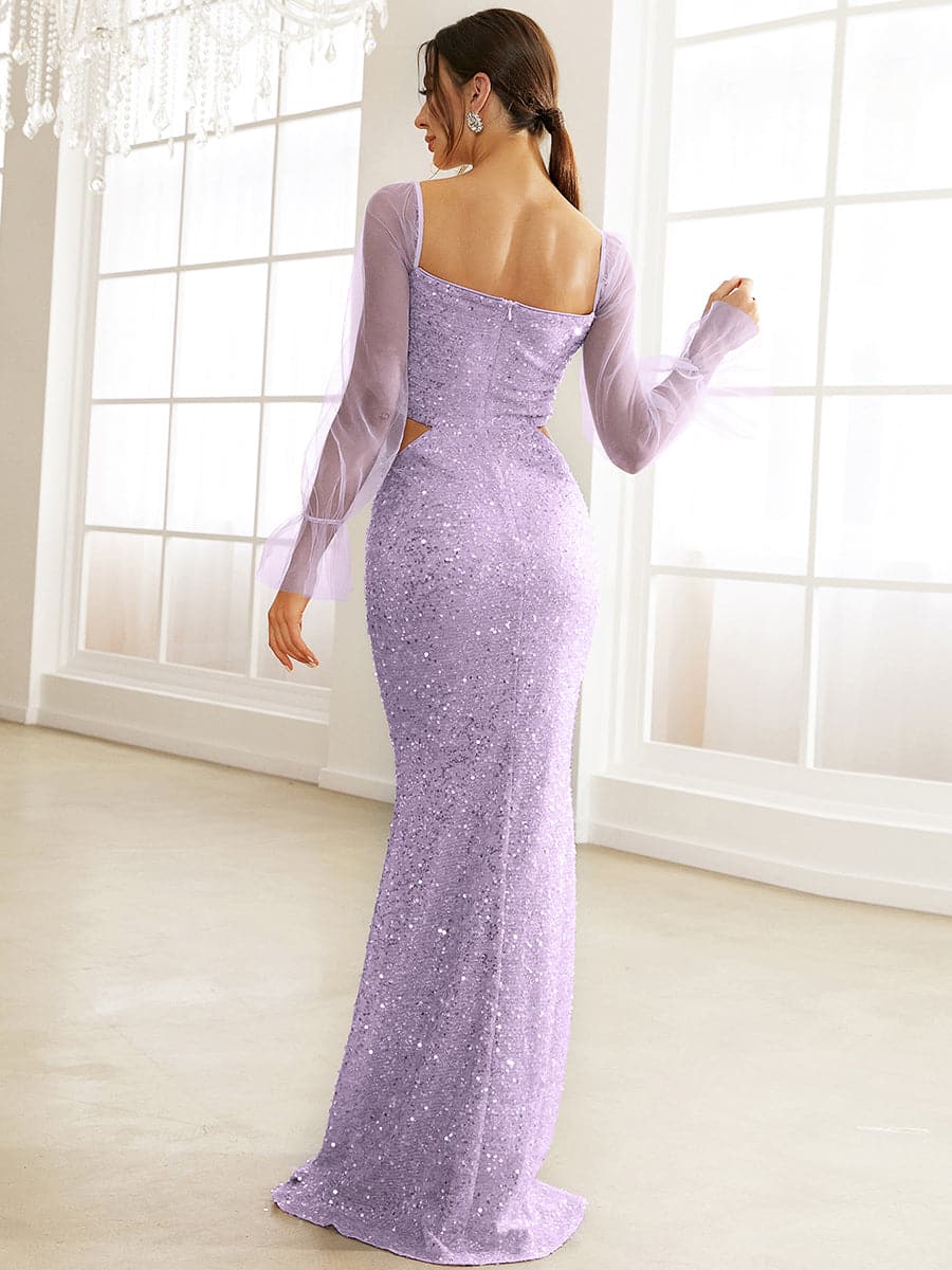 Chiffon Sleeve Cut Our Waist Purple Prom Dress WY31 MISS ORD