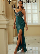 Slit Thigh Backless Green Sequin Formal Dress M02095 MISS ORD