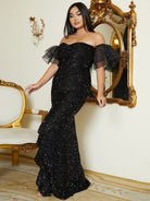 Plus Size Strapless Sequin Ruffle Mermaid Evening Dress PWY69 MISS ORD