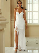 Spaghetti Strap Backless Asymmetric Wedding Dress XJ1289