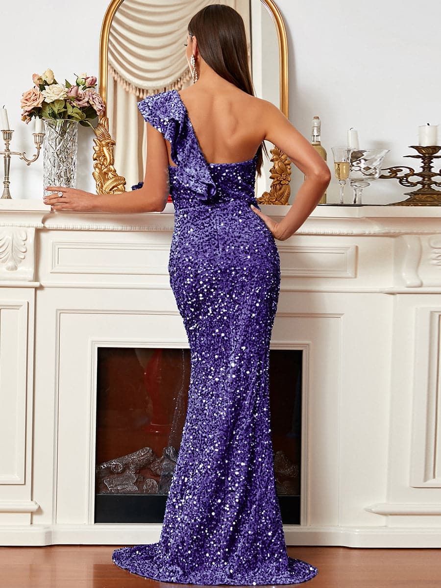 One-Shoulder Ruffled Sequin Prom Dress XH2070 MISS ORD