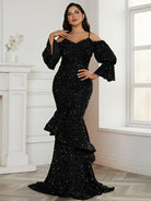 Ruffles Black Sequin Mermaid Evening Dress JMH3075