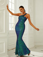 One Shoulder Mermaid Sequin Green Prom Dress M02090 MISS ORD