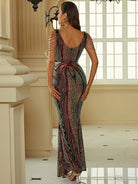 V Neck Elegant Multicolor Maxi Sequin Prom Dress M02092 MISS ORD