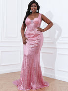 Plus Size Off The Shoulder Maxi Sequin Mermaid Pink Prom Dress P0350