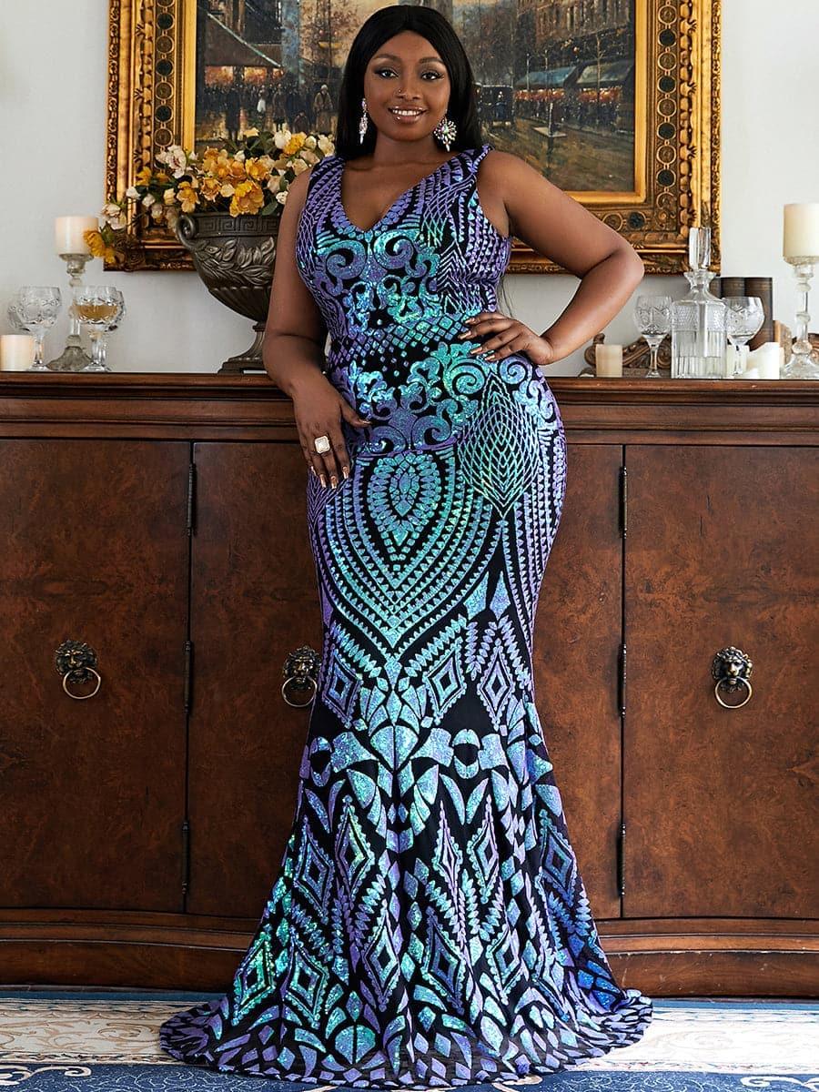 Plus Zip Back Sequin Formal Dress P0364 - MISS ORD