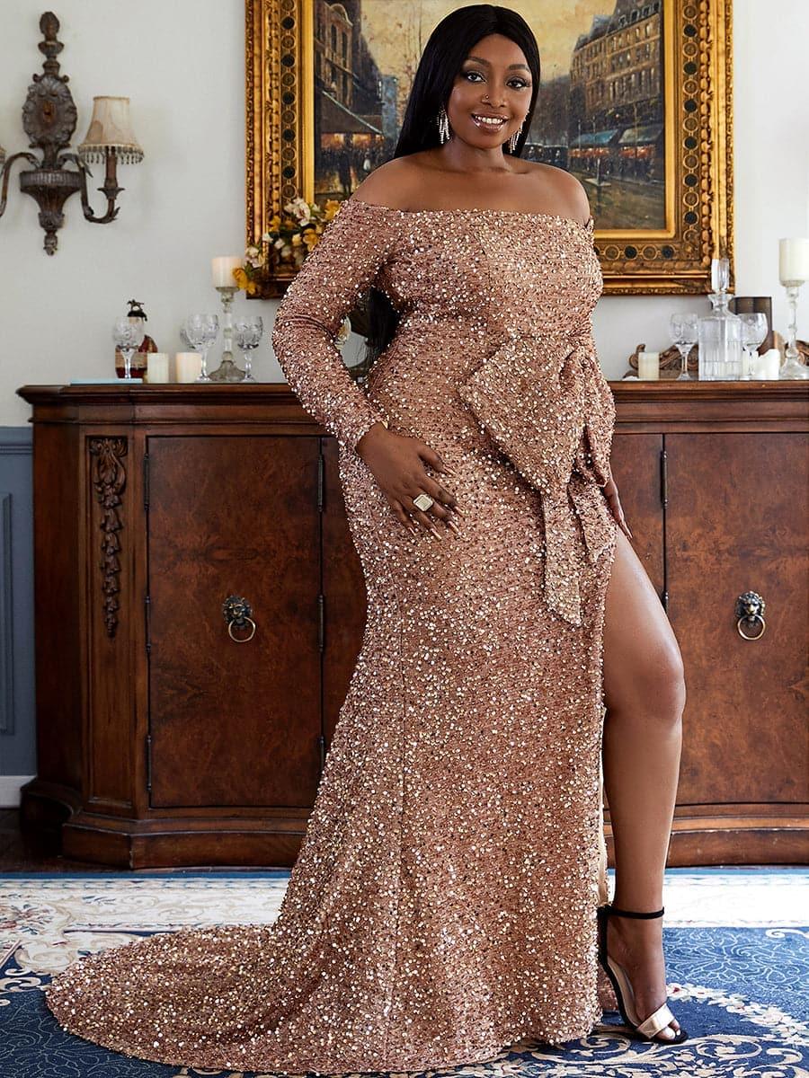 Missord Plus Size Bow Knot Split Formal Dress PXH2122 Online Sale