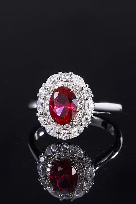 925 Silver Oval Imitation Ruby Necklace&Ring&Earring Set MSN110813