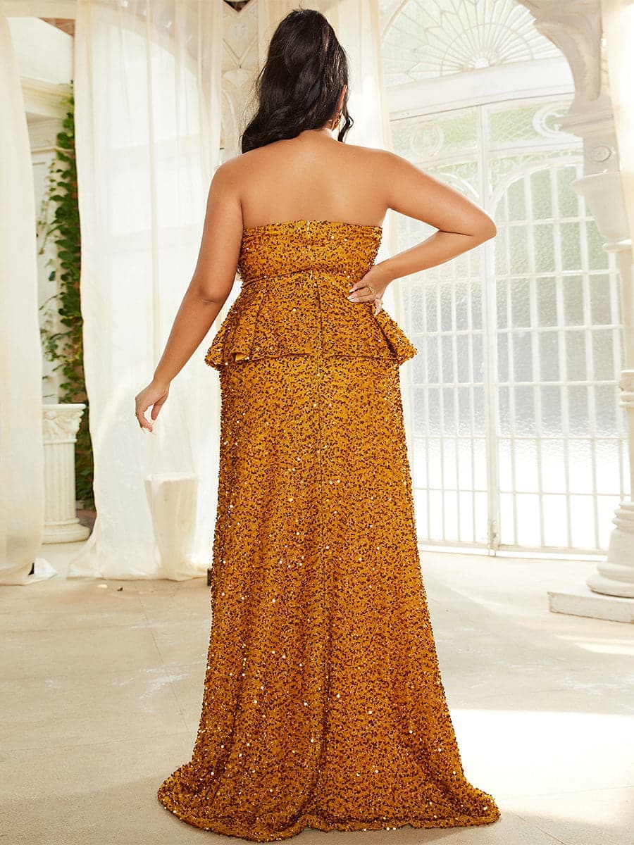 Plus Size Ruffle Bow Sequin Ginger Evening Dress PJM022L MISS ORD