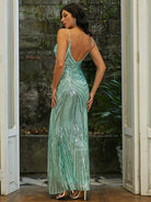 Deep V Neck Spaghetti Green Sequin Prom Dress M02188 MISS ORD