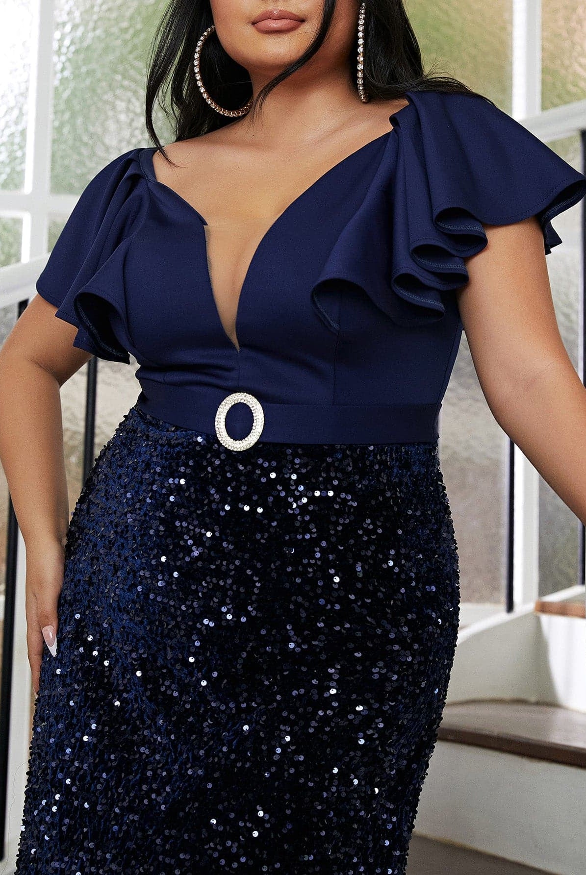 Plus Size Sweetheart Collar Sequin Blue Prom Mermaid Dress PXL093