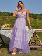 A Line Open Back Long Tulle Purple Vacation Dress M02047 MISS ORD