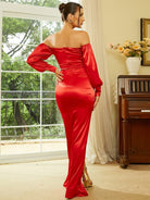 Off Shoulder Ruched Long Satin Black Prom Dress XH1749 MISS ORD