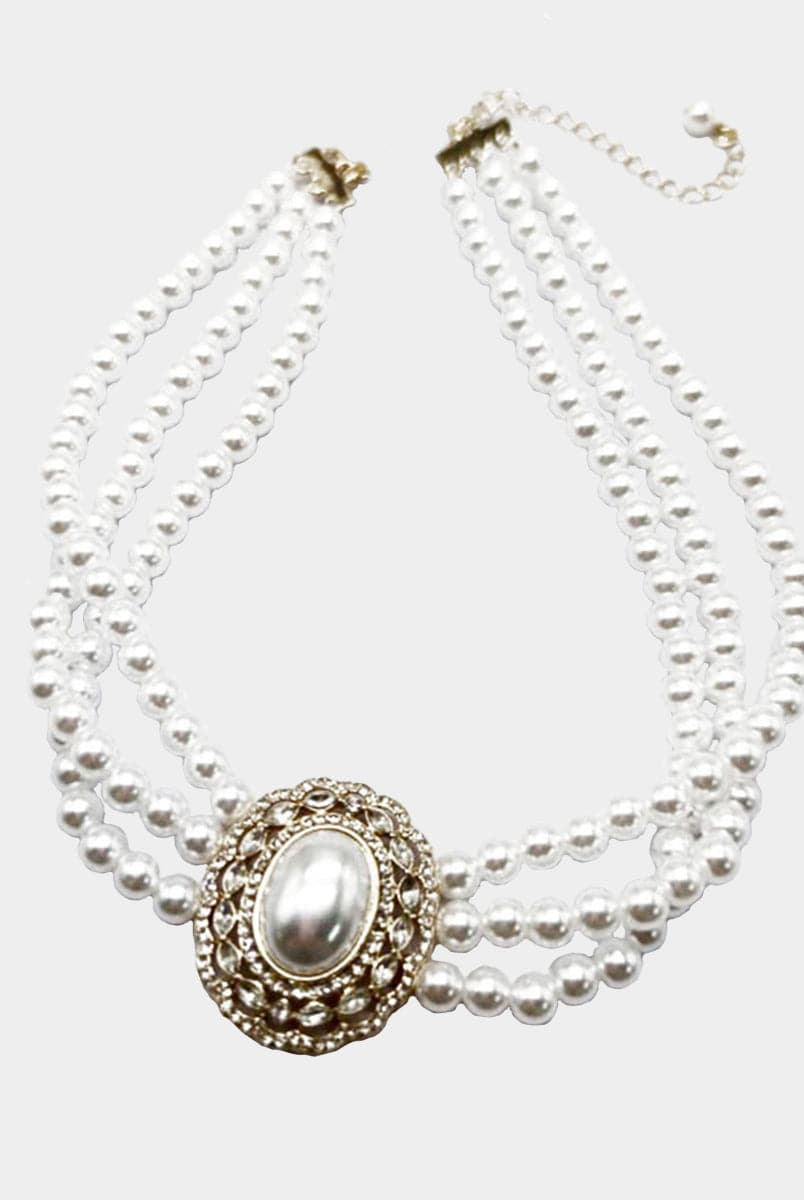 Retro Light Luxury Pearl Rhinestone Necklace MSE033124