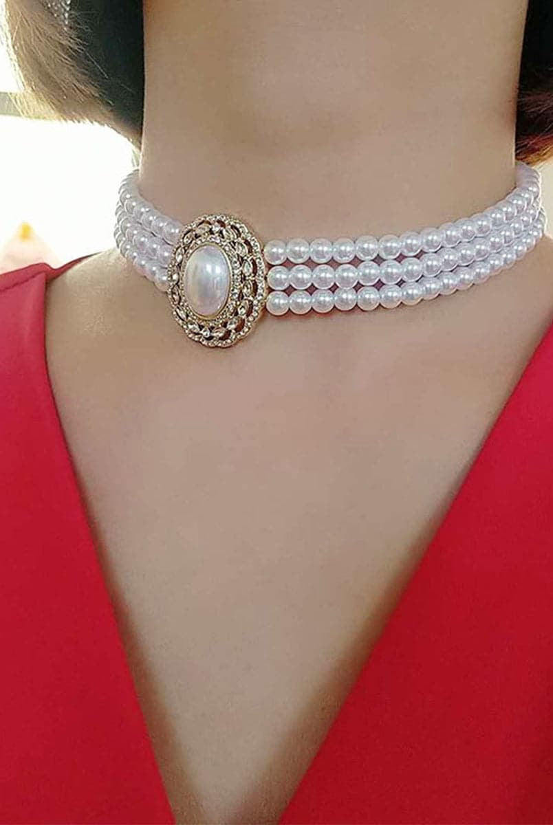 Retro Light Luxury Pearl Rhinestone Necklace MSE033124