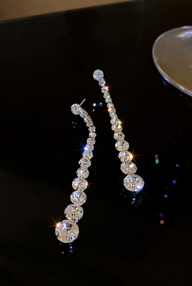 925 Silver Needle Rhinestone Earrings Long MSE092404
