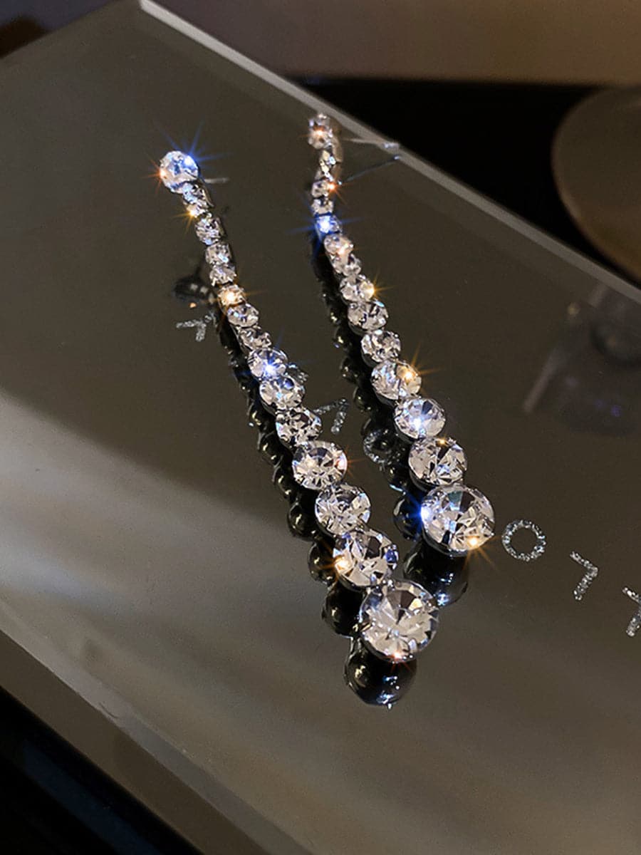 925 Silver Needle Rhinestone Earrings Long MSE092404