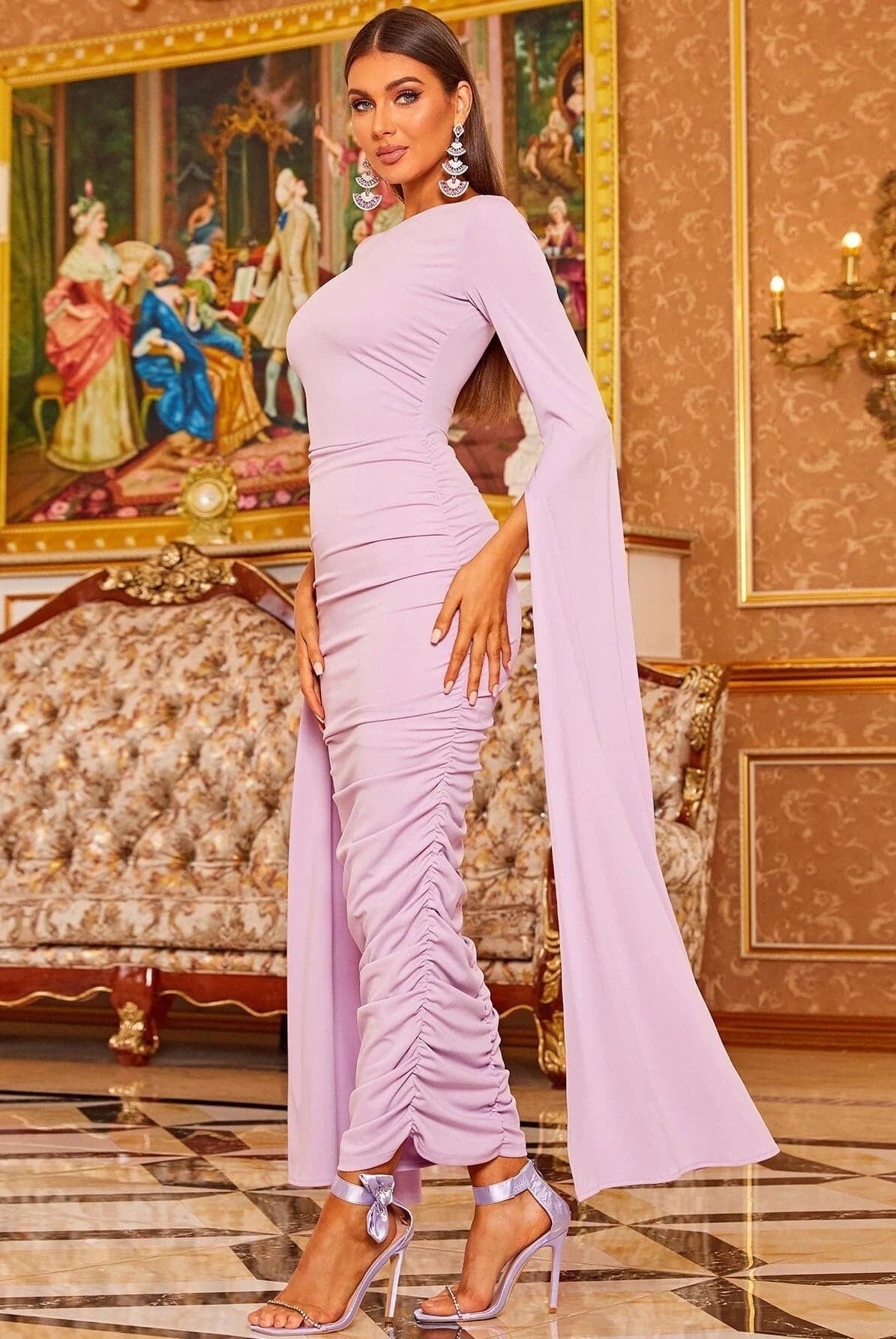 Long Sleeve Sheath Maxi Sequin Prom Dress XJ405
