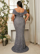 Plus Size Off Shoulder Backless Sequin Mermaid Evening Dress PWY108