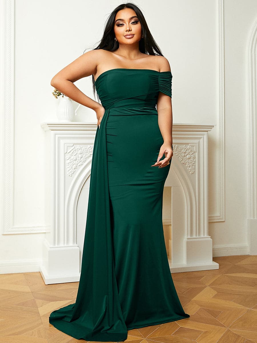 Plus Size Draped Emerald Green Sleeveless Maxi Prom Dress PXH2158 MISS ORD