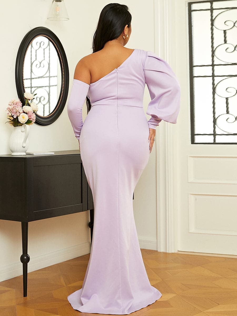 Plus Size Puff One Shoulder Maxi Knit Evening Dress PXH2250 MISS ORD