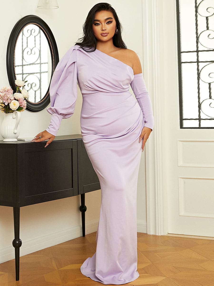 Plus Size Puff One Shoulder Maxi Knit Evening Dress PXH2250 MISS ORD