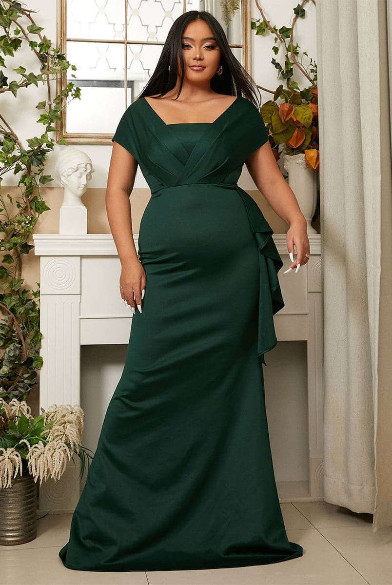 Plus Size Square Neck Emerald Green Mermaid Evening Dress PXH2461