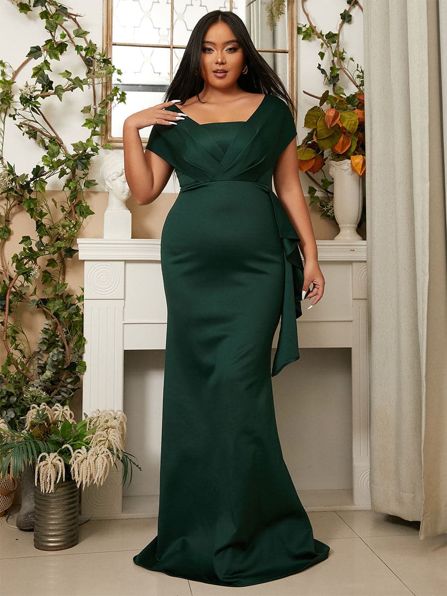 Plus Size Square Neck Emerald Green Mermaid Evening Dress PXH2461 MISS ORD