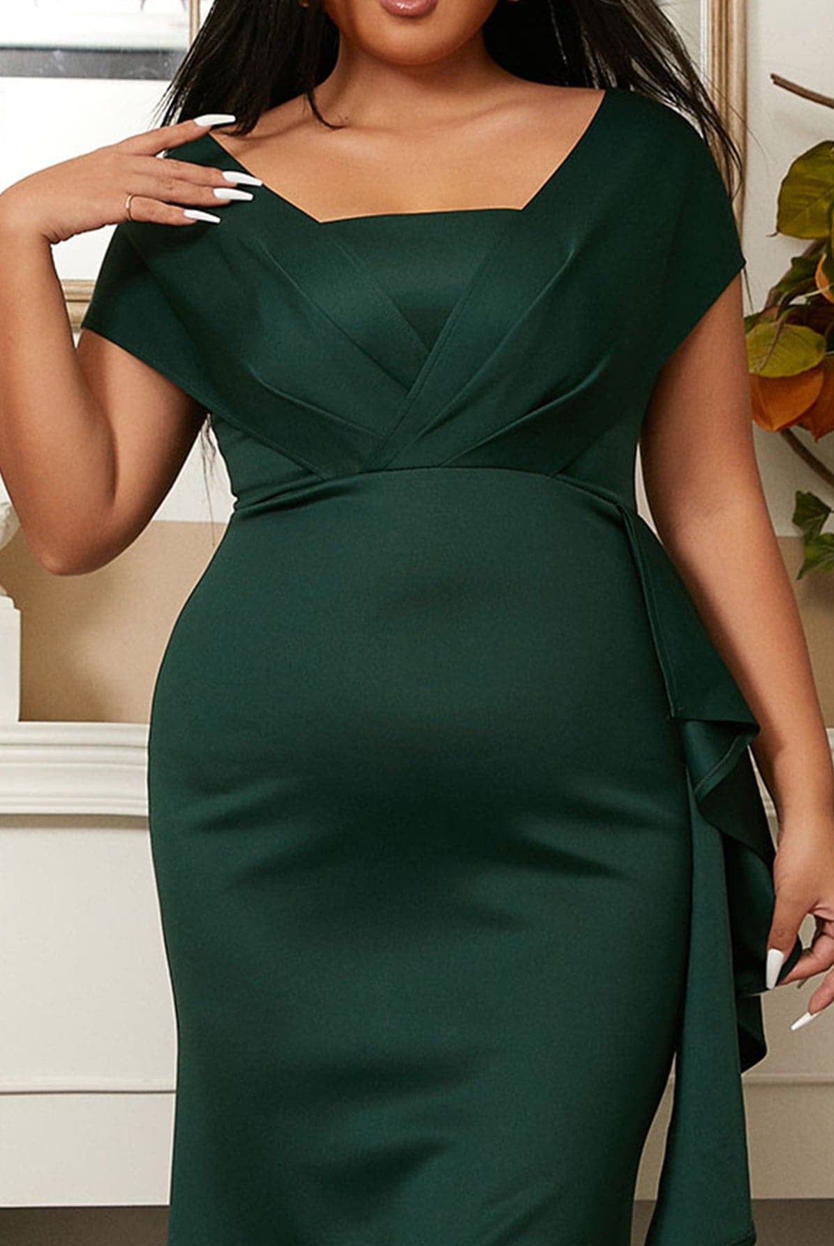 Plus Size Square Neck Emerald Green Mermaid Evening Dress PXH2461