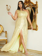 Plus Size One Shoulder Off Sequin Yellow Prom Dress PXJ1534 MISS ORD