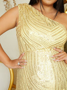Plus Size One Shoulder Off Sequin Yellow Prom Dress PXJ1534 MISS ORD