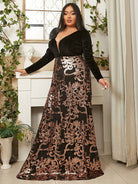 Plus Size Deep V Neck Backless Velvet Black Prom Dress PXJ1678