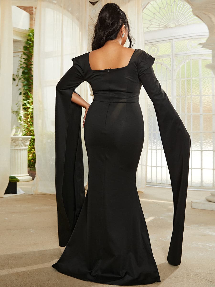 Formal Square Neck Long Sleeve Black Prom Dress XJ878