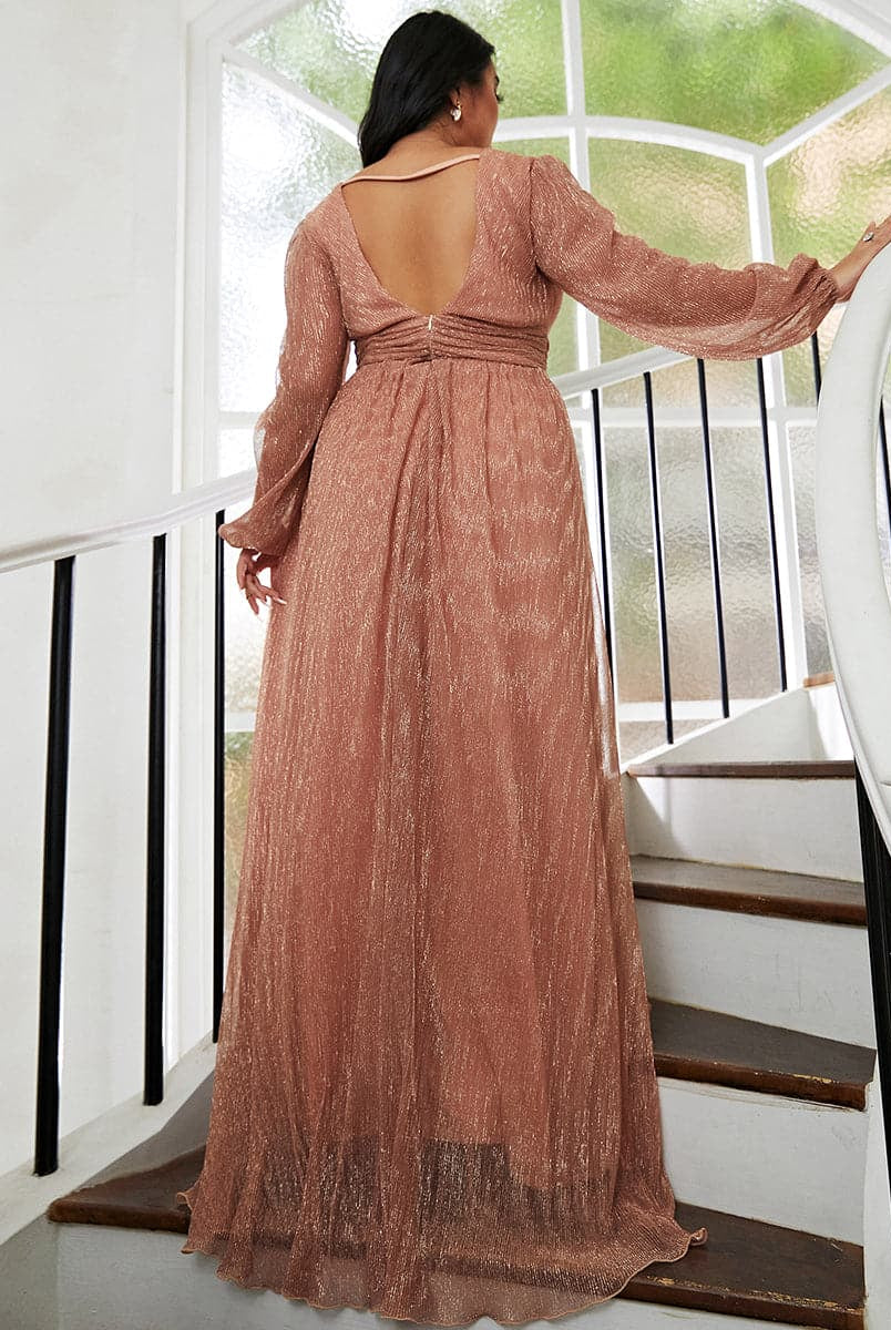 Long Sleeve Deep V Sequin Mesh Prom Dress XH2101