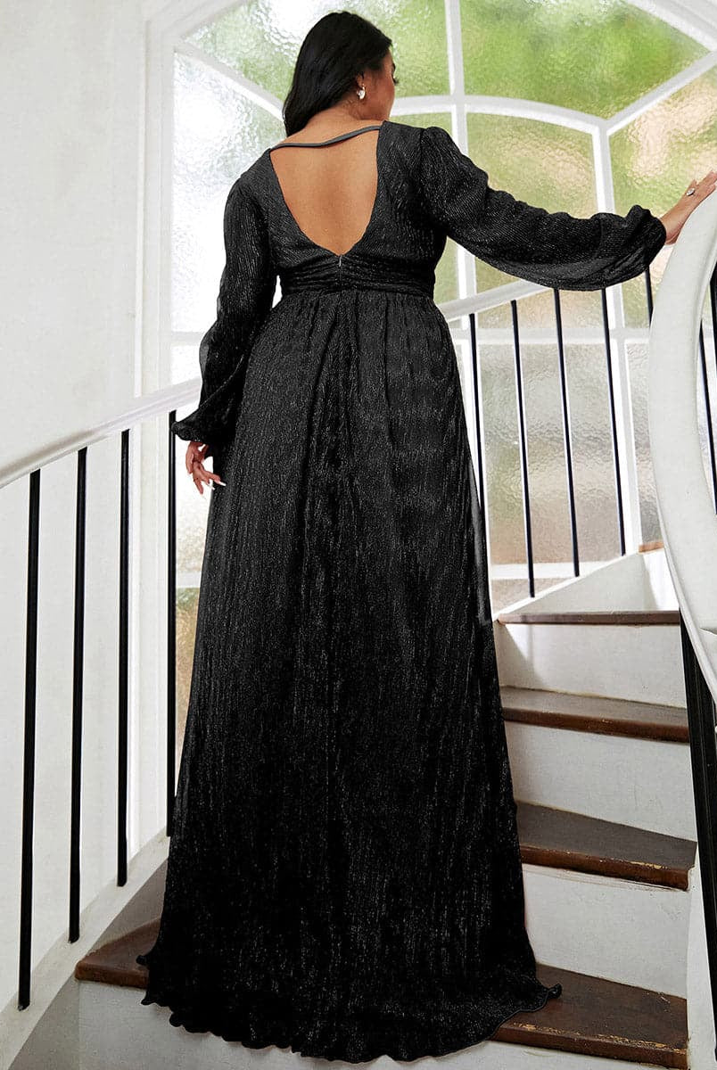Long Sleeve Deep V Sequin Mesh Prom Dress XH2101
