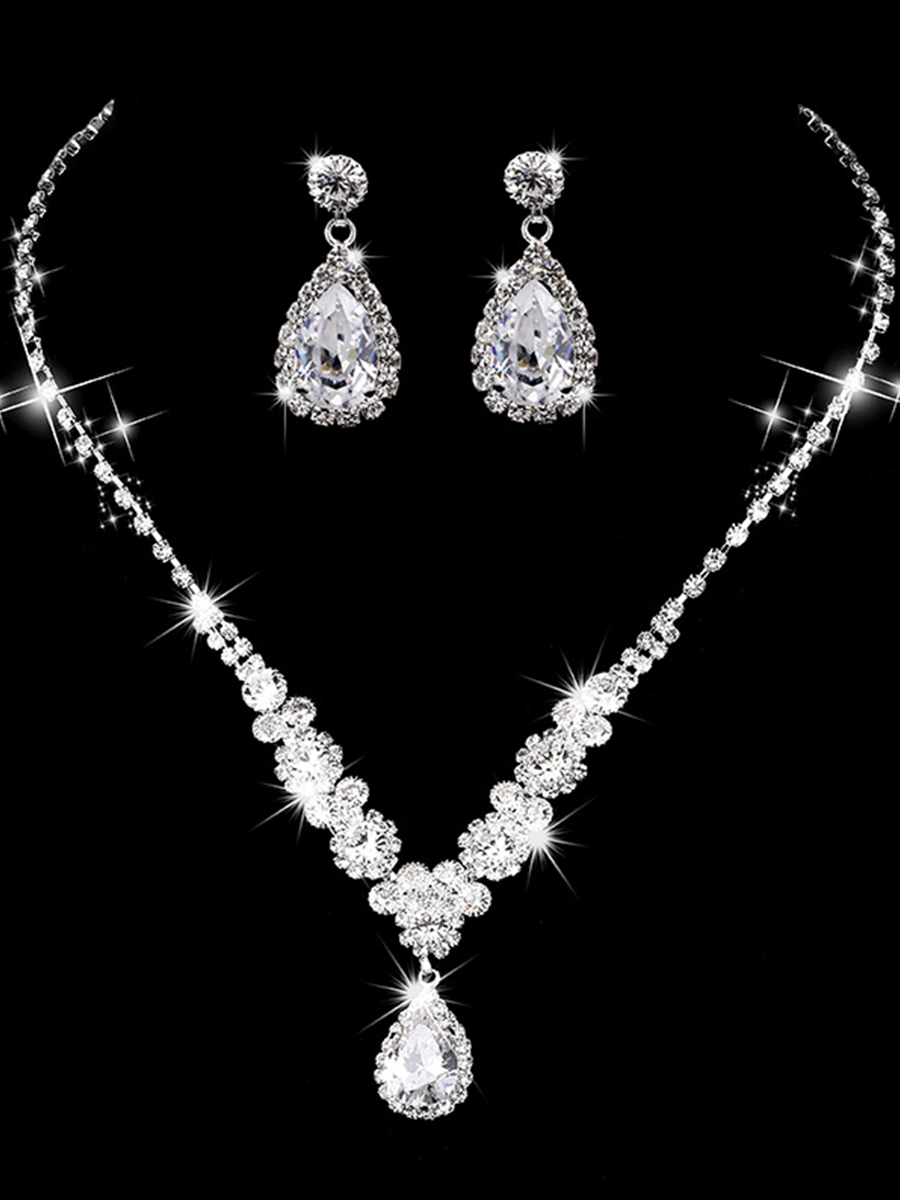 Missord Shiny Pear Cut Stone Necklace Earring Set MRL1022