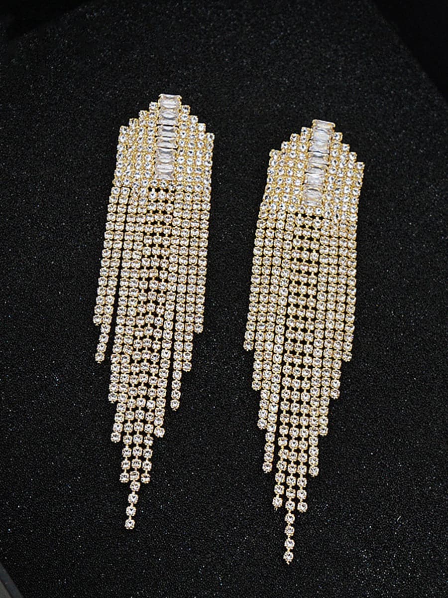 Rhinestone Sparkling Tassel Zircon Earrings MSE101046 MISS ORD