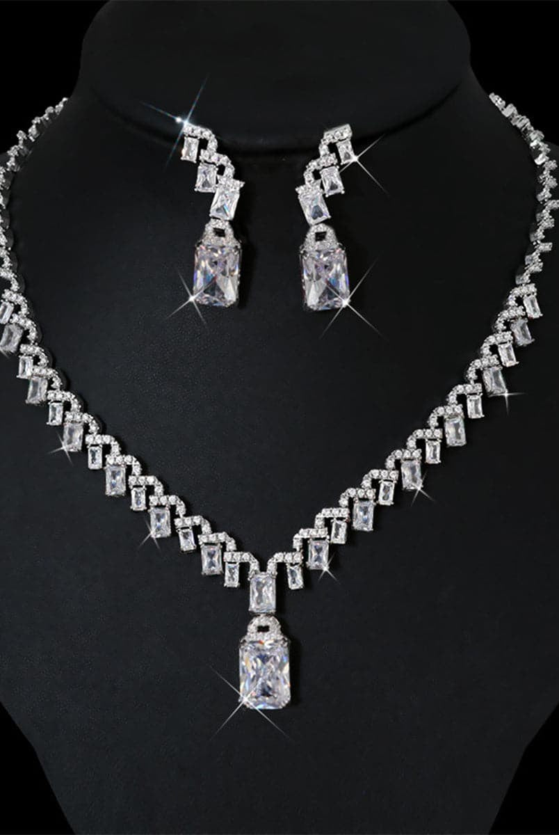 Missord Emerald Cut Zircon Necklace & Drop Earrings Set MRL1011 MISS ORD