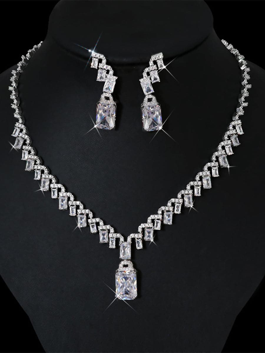 Missord Emerald Cut Zircon Necklace & Drop Earrings Set MRL1011 MISS ORD