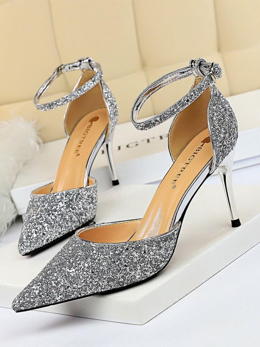 Metal Thin Buckle Sequins High Heel Sandals MHE1015 - MISS ORD