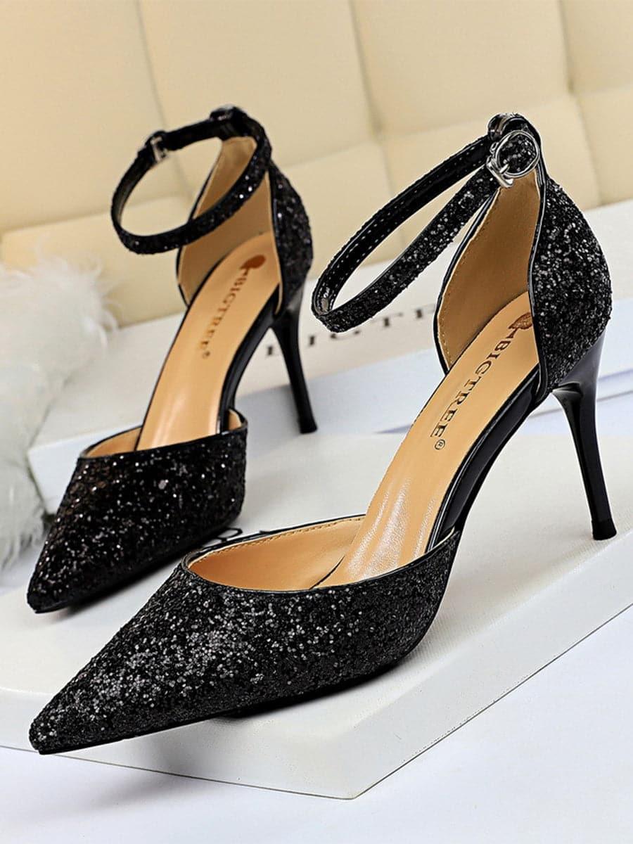 Metal Thin Buckle Sequins High Heel Sandals MHE1015 - MISS ORD
