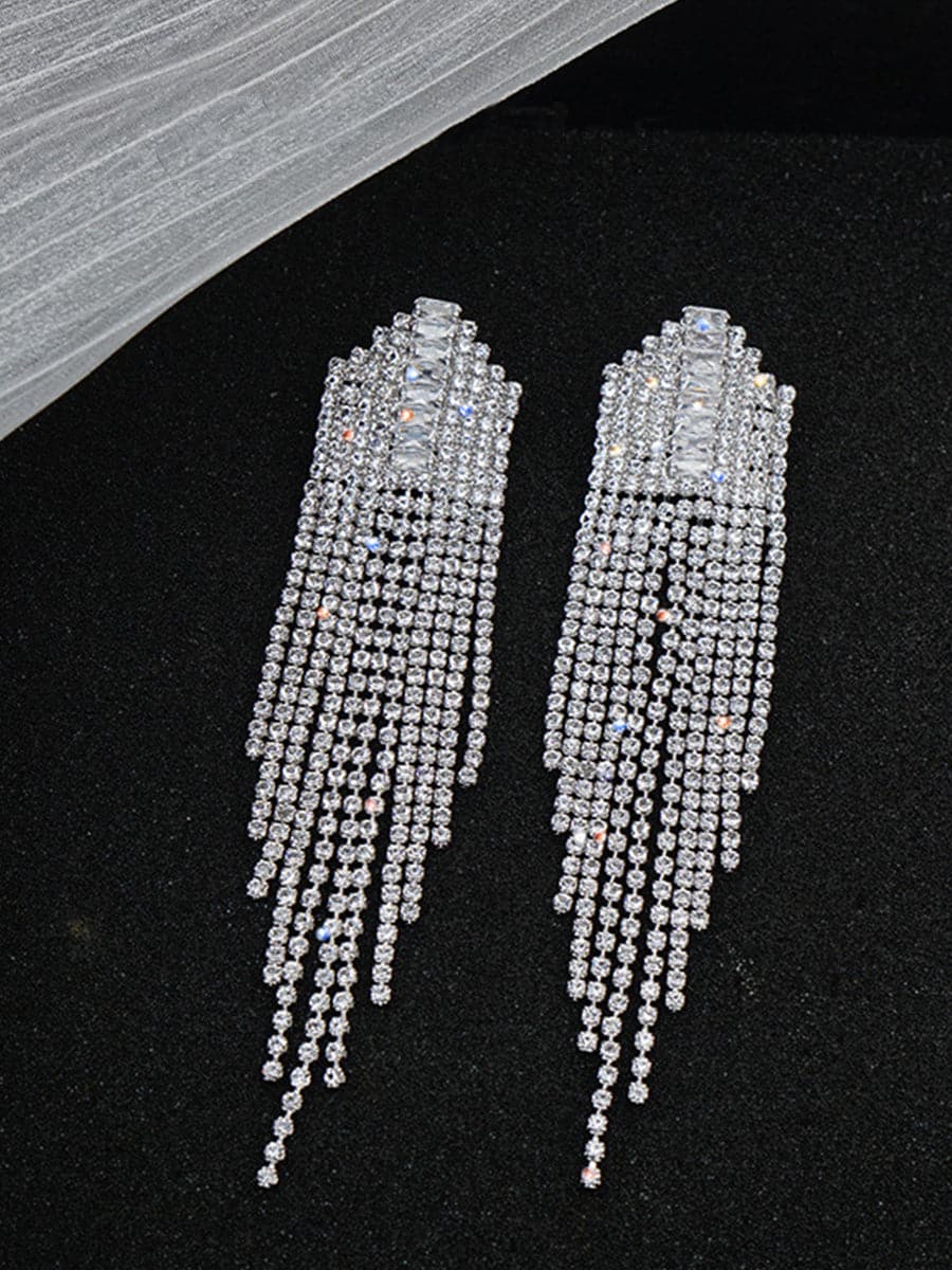 Rhinestone Sparkling Tassel Zircon Earrings MSE101046 MISS ORD