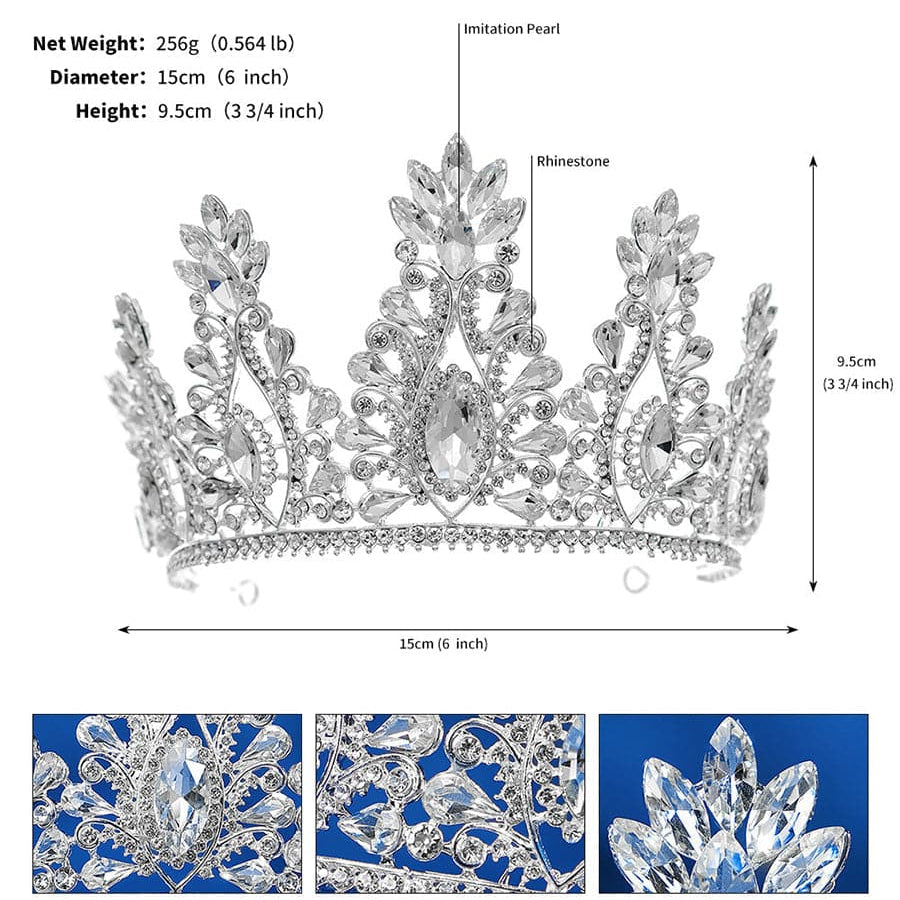 Inlay Pear Cut Stone Crystal Bride Stage Crown Headpiece  MHG0016