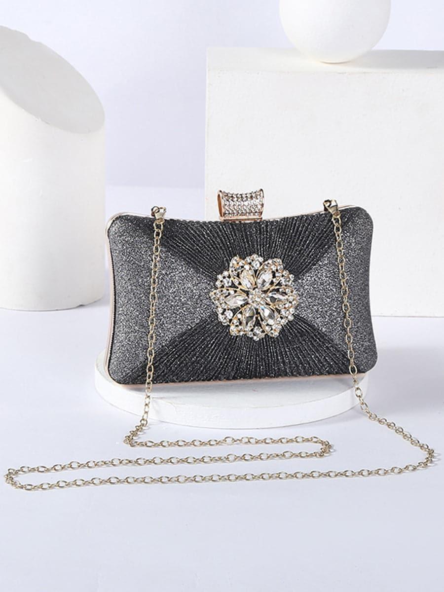 Fold Inlay Stone Square Evening Clutch Bag Shoulder MNBF011 - MISS ORD